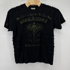Blac Label Purgatory‎ Shirt Black Mens XL  Y2K Grunge Spellout Embroidered Patch